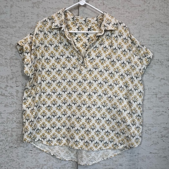 American Eagle Women's Floral V-Neck Camp Shirt Sz XL Gauze Cottagecore Boho - Picture 1 of 15